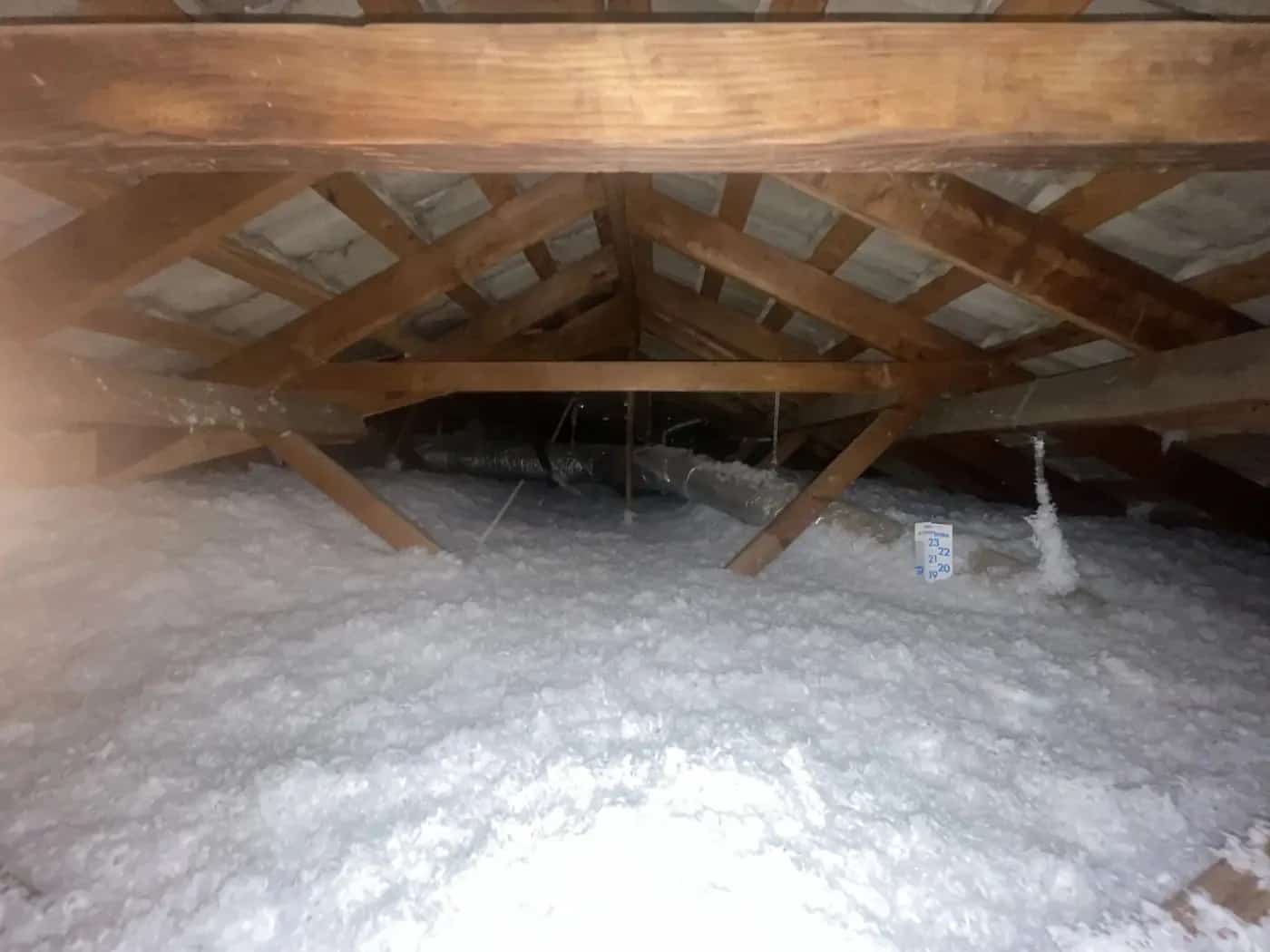 Attic insulation installed in a central Indiana home