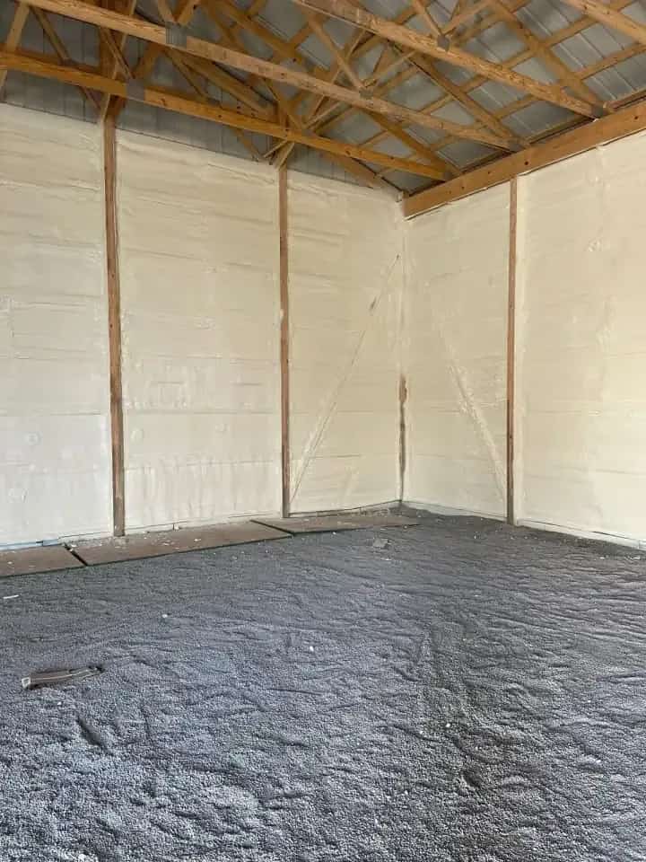 Closed-cell spray foam insulation in a pole barn in central Indiana