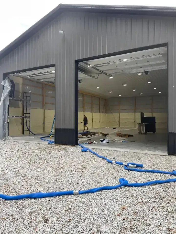 Closed-cell spray foam on pole barn walls in central Indiana