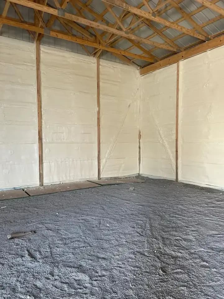 Closed-cell spray foam insulation in a pole barn in central Indiana