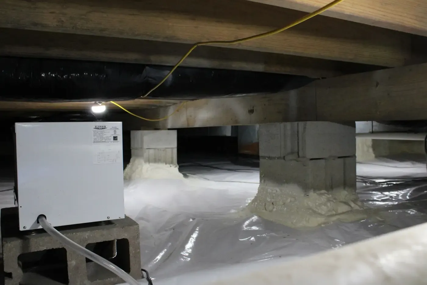 Crawlspace encapsulation with vapor barrier and dehumidifier in Westfield, IN